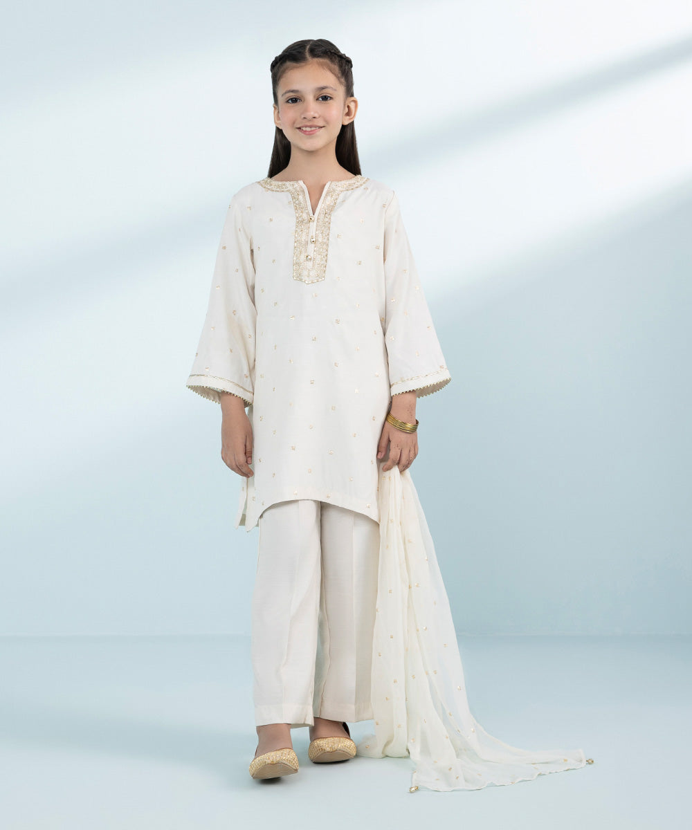 3 Piece - Embroidered Raw Silk Suit