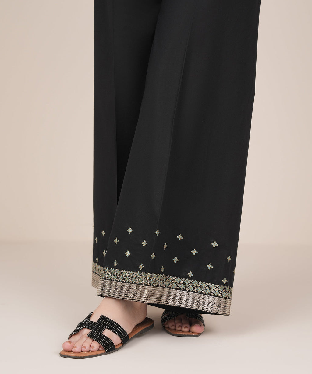 Embroidered Cambric Flared Pants