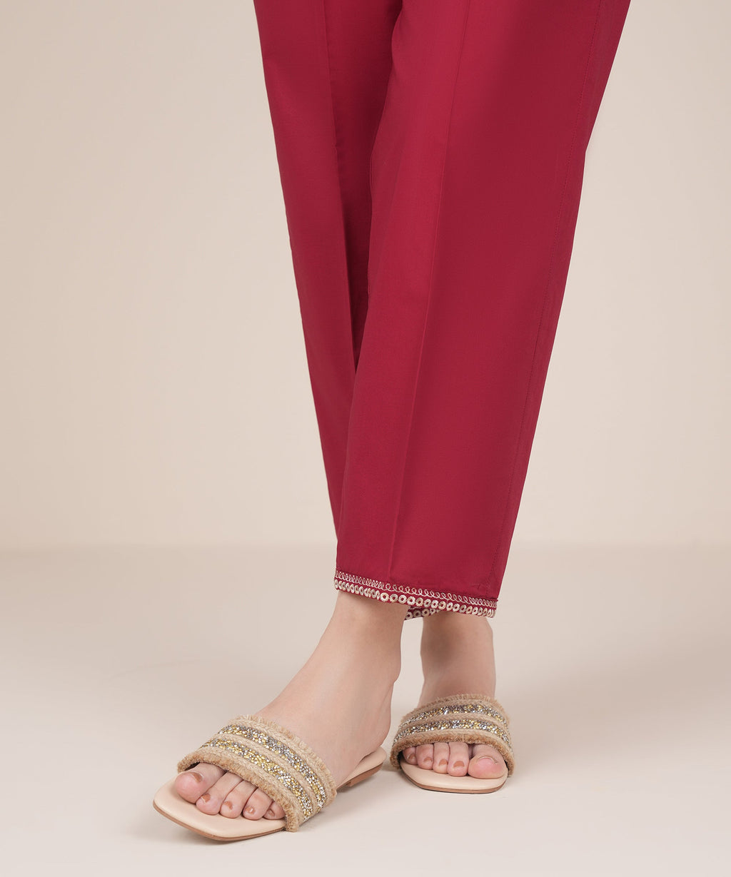 Embroidered Cambric Straight Pants