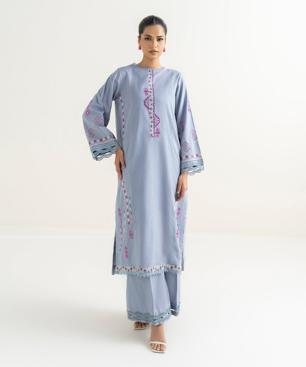 Embroidered Blended Slub Shirt