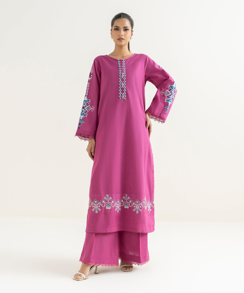Embroidered Blended Slub Shirt