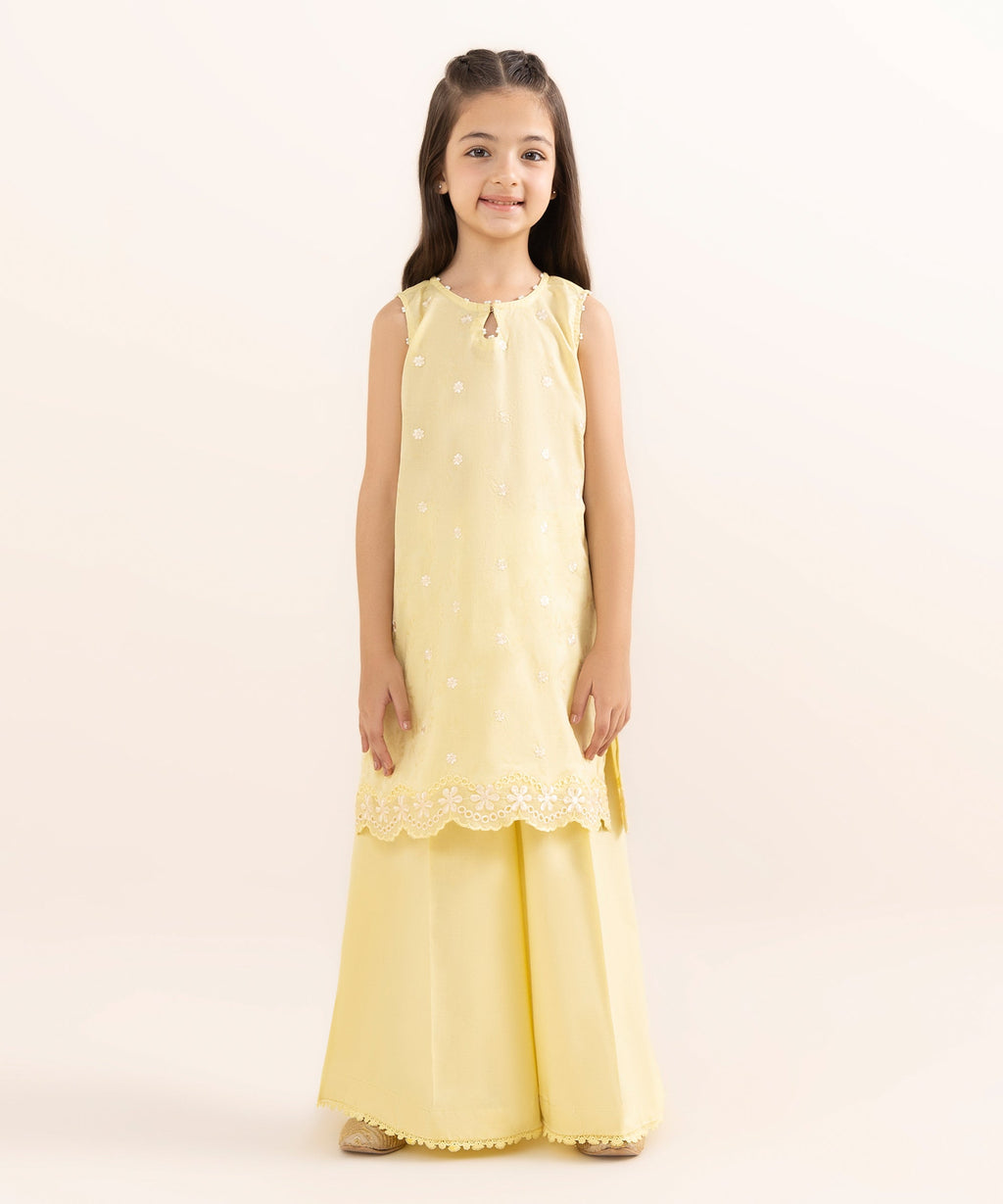 Mommy & Me Girls Two Piece Cotton Jacquard Embroidered Suit