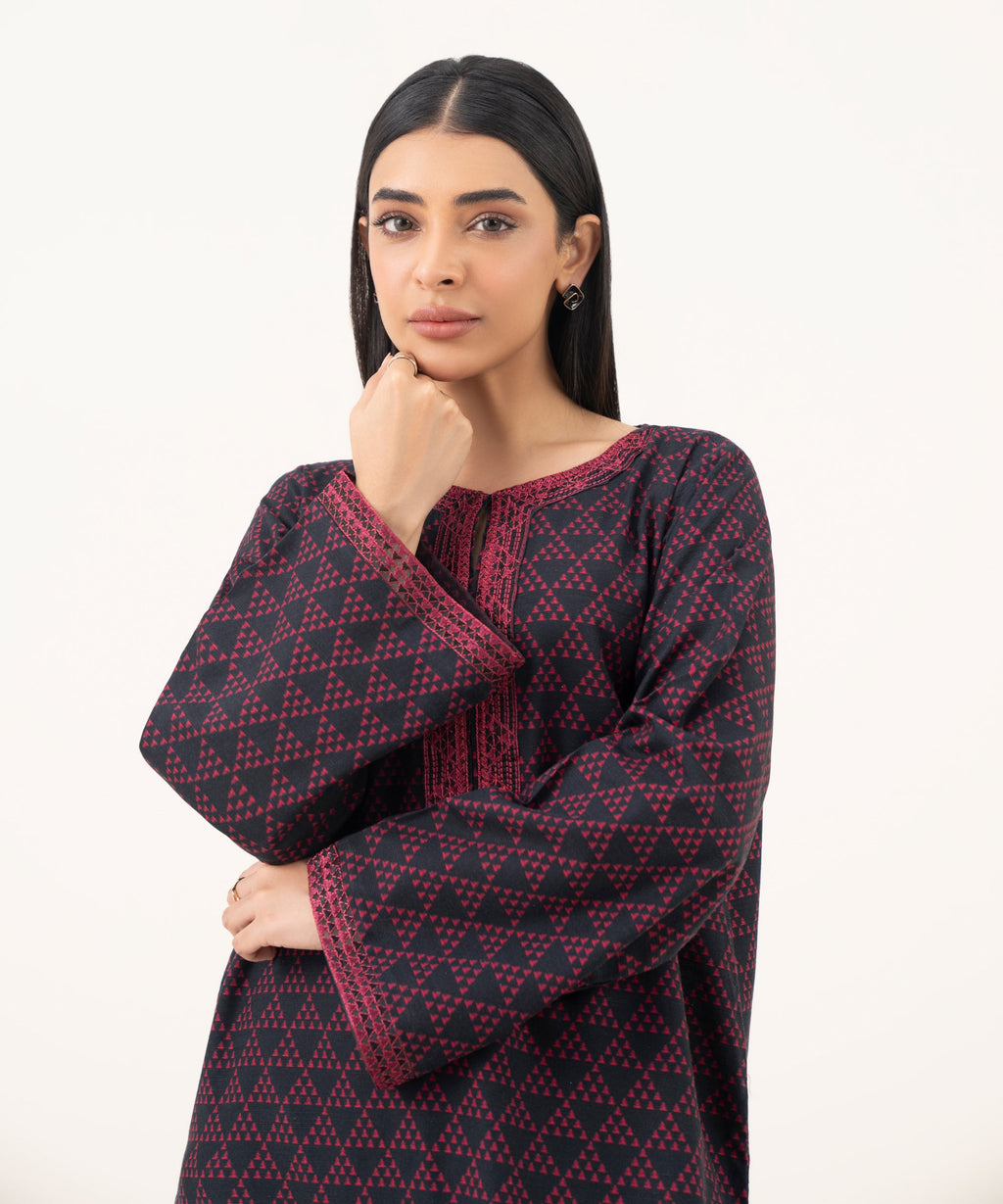 Women's RTW Light Khaddar Embroidered Black Straight Shirt