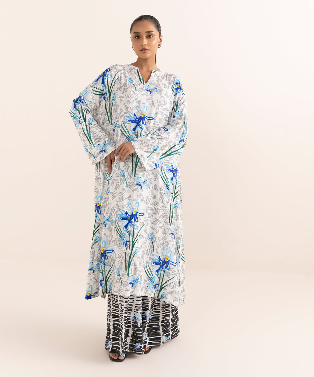 Women's RTW Arabic Lawn Multi Printed Drop Shoulder Shirt