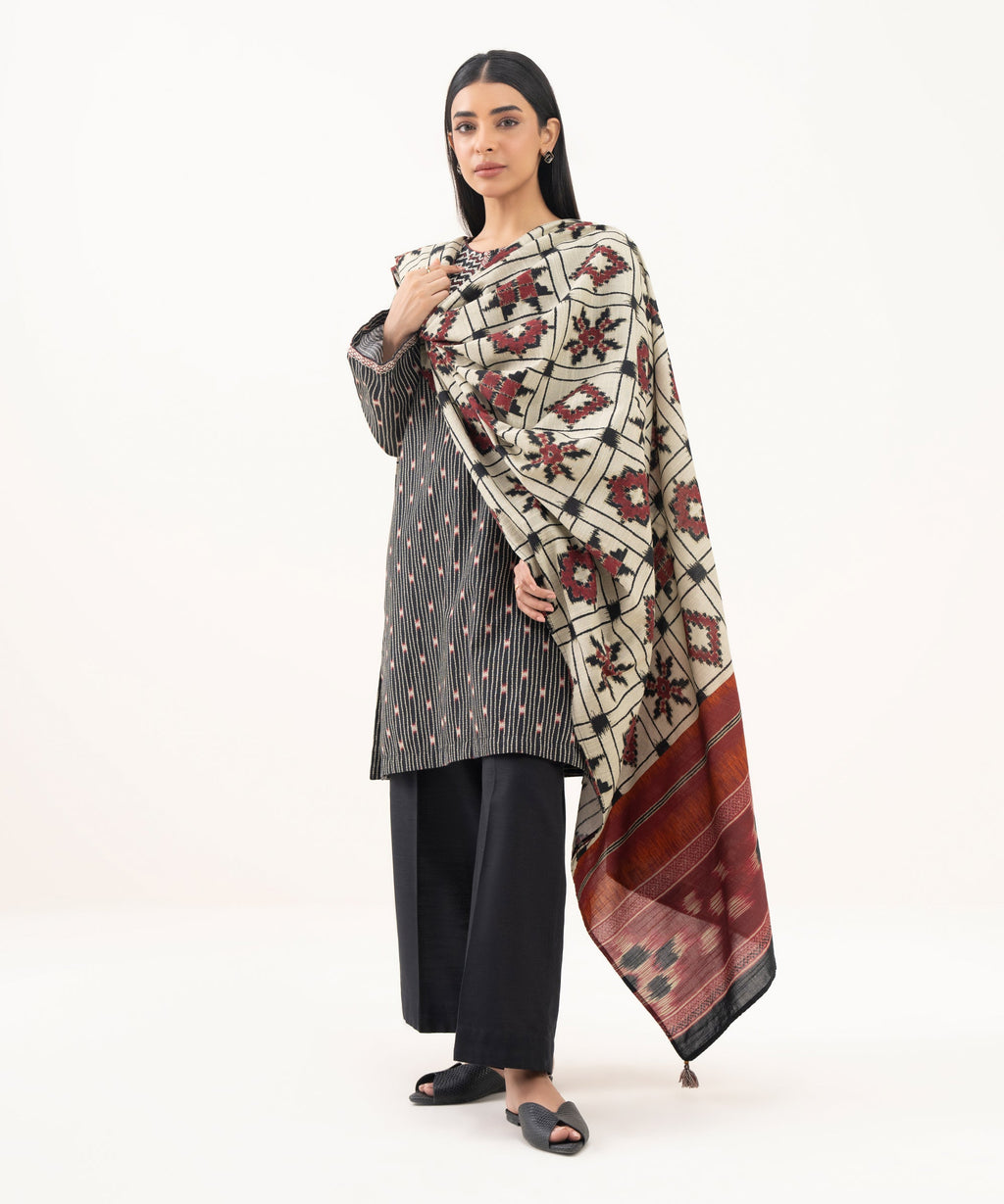 Light Khaddar Printed Brown Dupatta