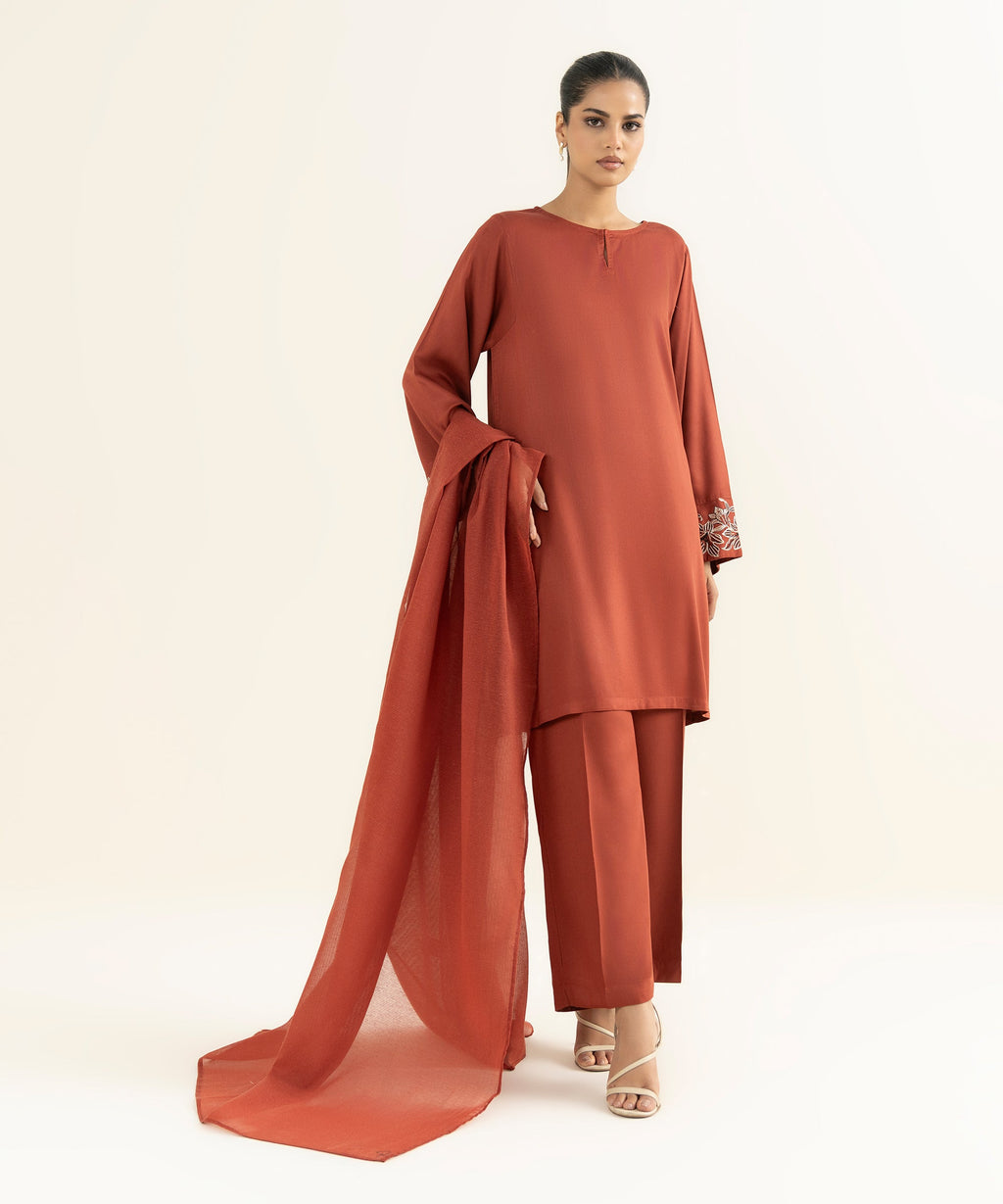 Textured Karandi Solid Rust Dupatta