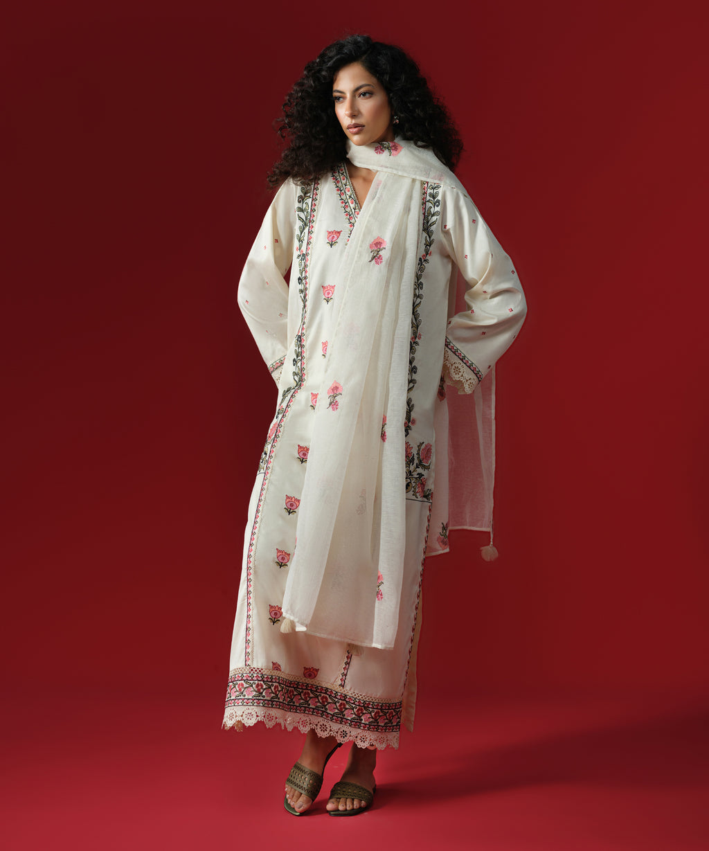Embroidered Cotton Satin Shirt