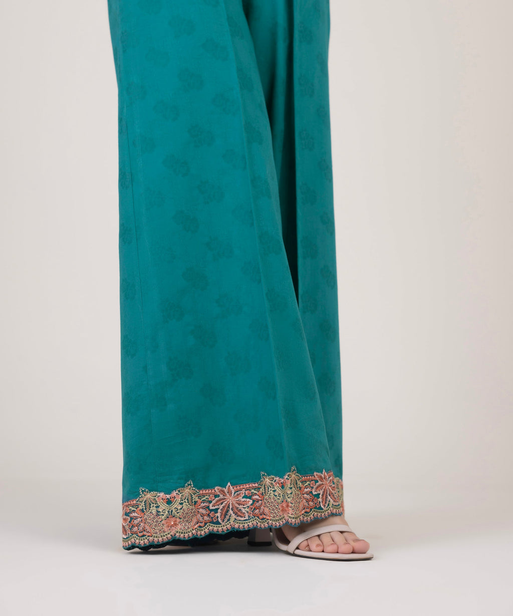 Embroidered Jacquard Flared Pants