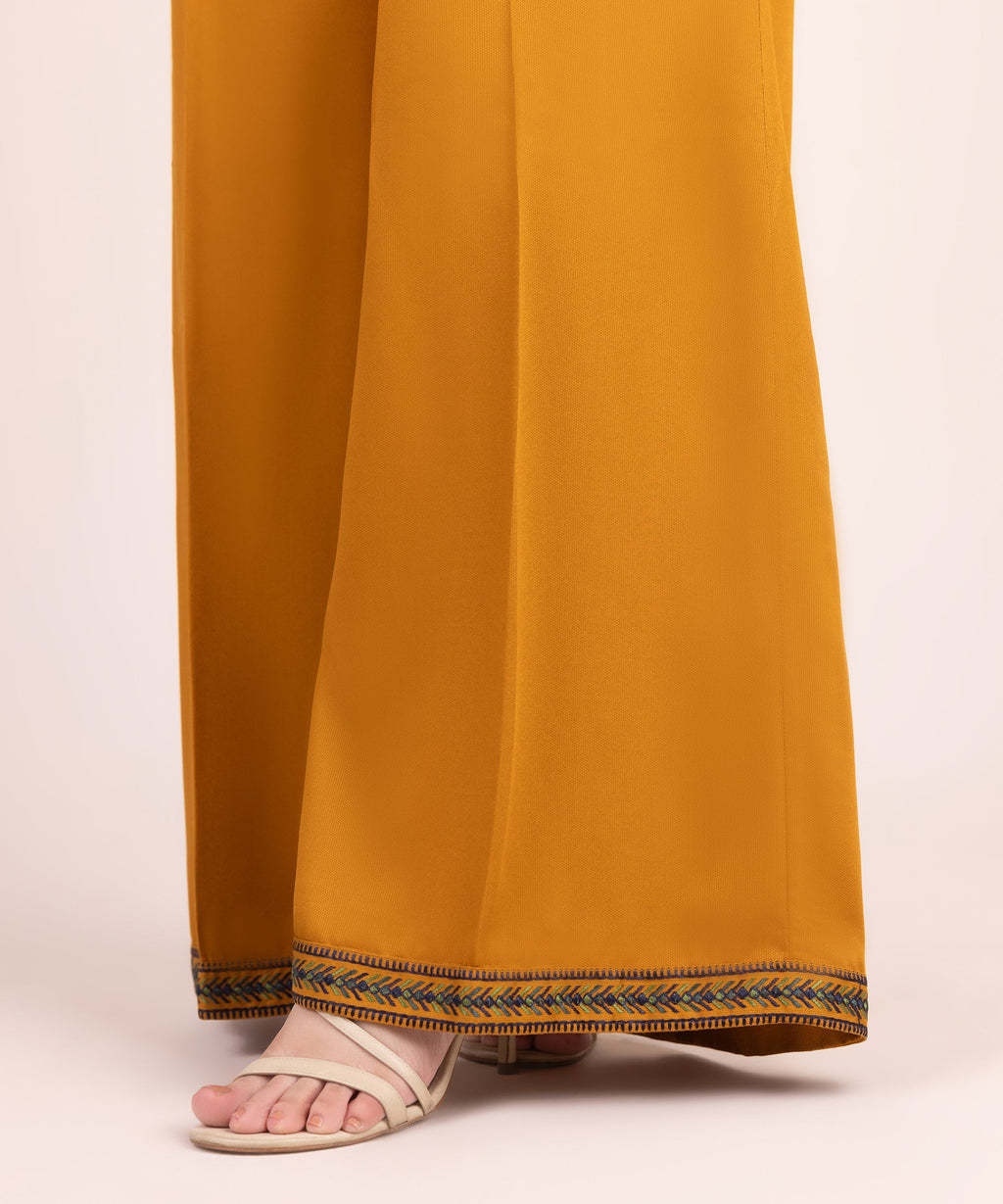 Women's RTW Bedford Embroidered Mustard Flared Pants