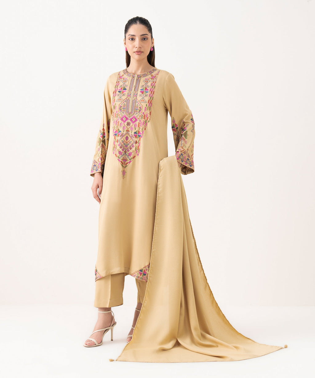 Beige Solid Blended Shawl