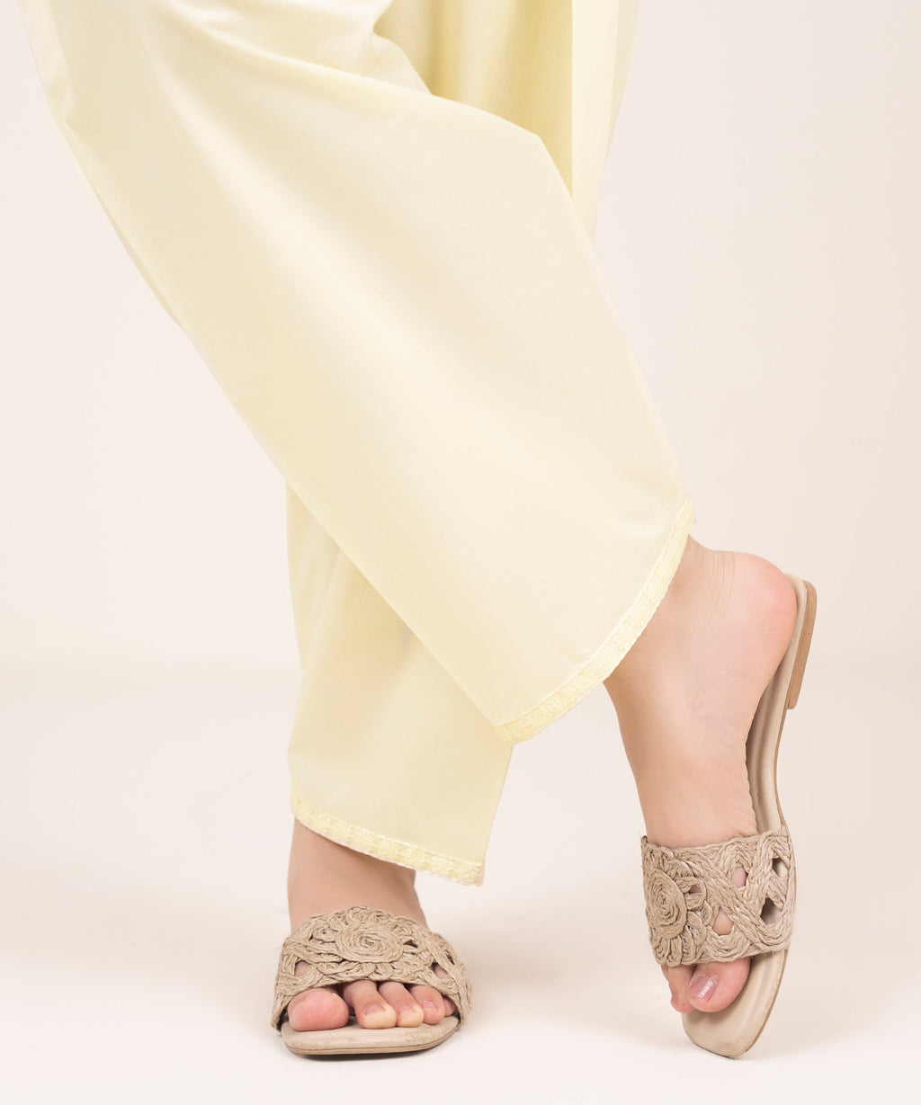 Women's RTW Cambric Off White Solid Embroidered Shalwar
