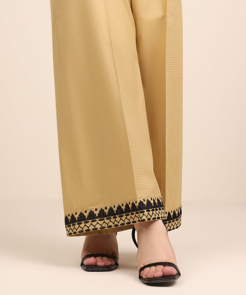 Women's RTW Textured Cotton Beige Embroidered Culottes