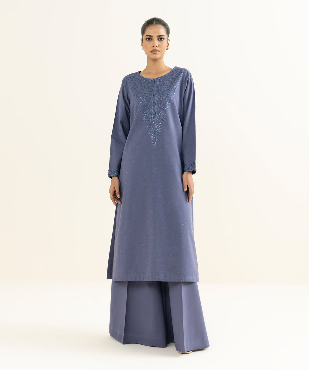 Women's RTW Multineps Embroidered Dark Grey Straight Shirt