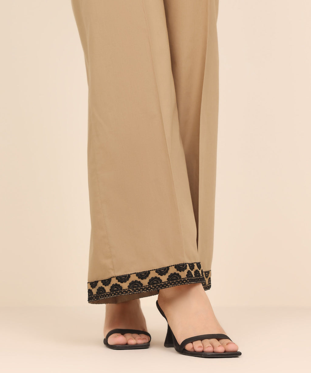 Women's RTW Cambric Brown Embroidered Culottes