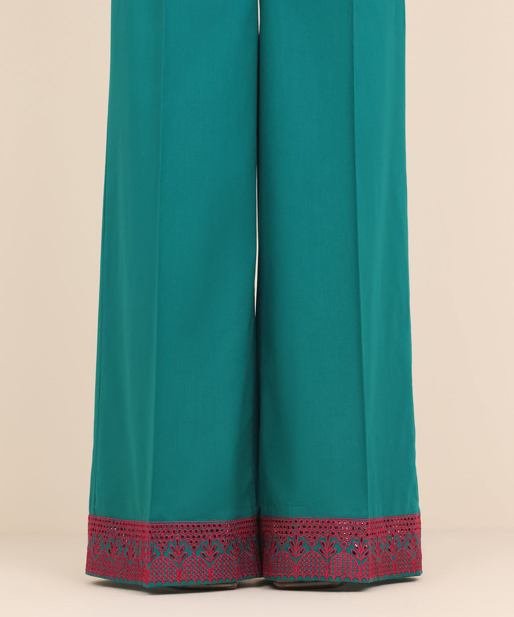 Women's RTW Cambric Blue Embroidered Flared Pants