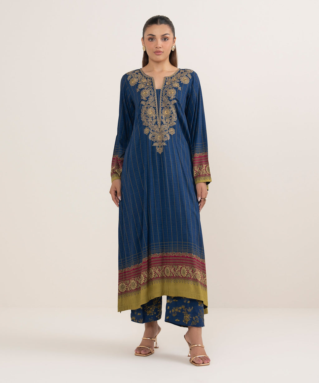 Women's RTW Arabic Lawn Blue Printed Aline Shirt