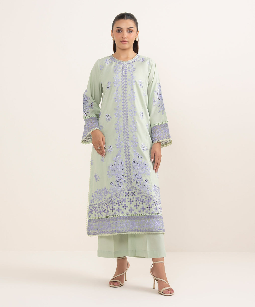 Women's RTW Cambric Mint Green Dyed Aline Shirt