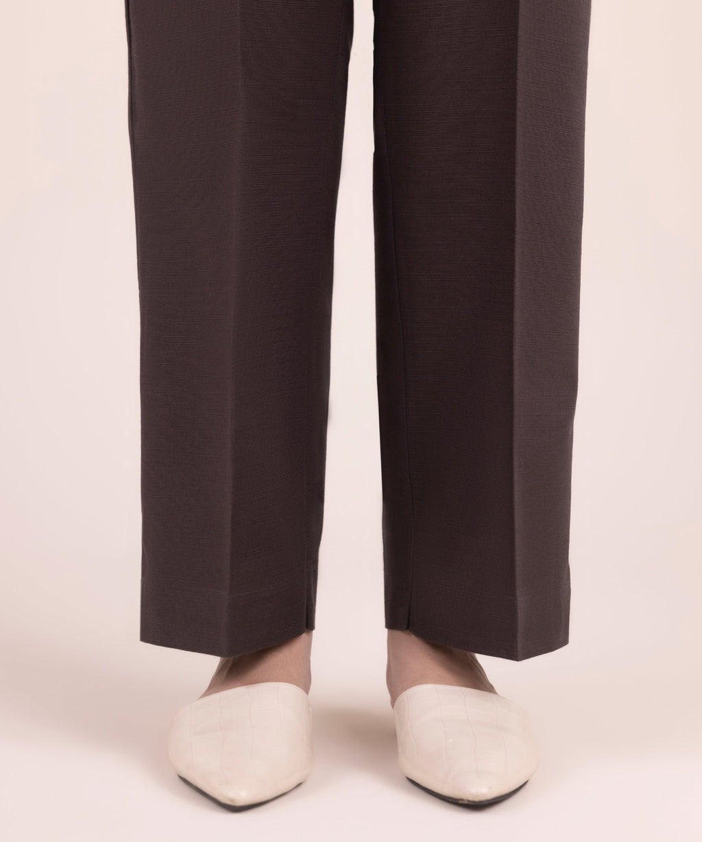 Women's RTW Khaddar Solid Brown Straight Pants