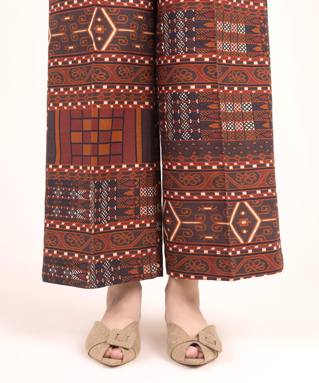 Women's RTW Khaddar Printed Brown Culottes