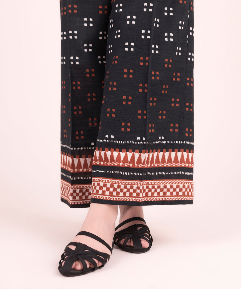 Women's RTW Khaddar Printed Black Culottes