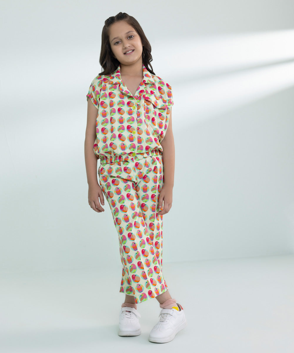 Girl's Multi Printed Linen Jumpsuit