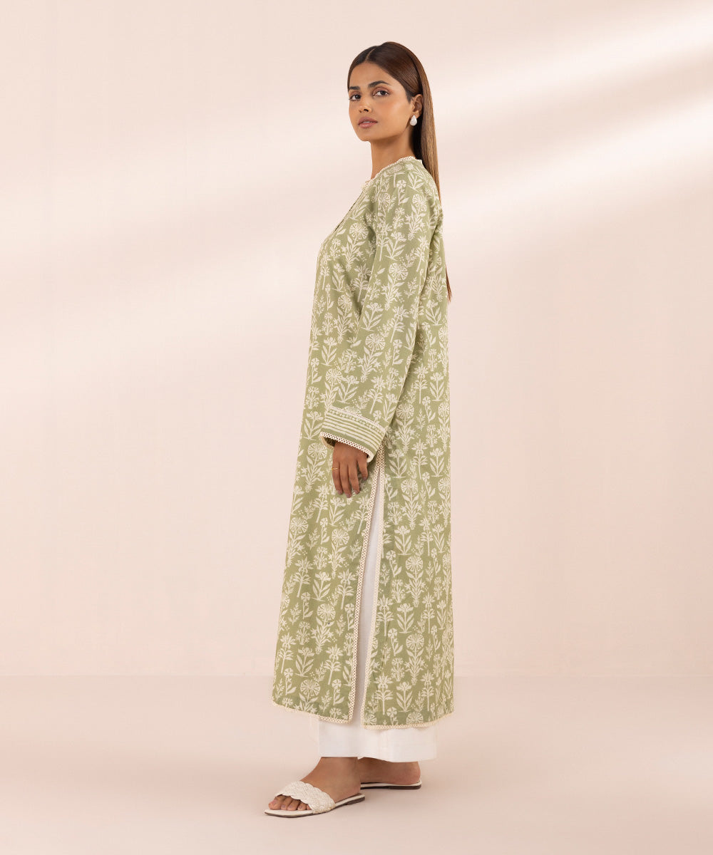 Women's Pret Textured Lawn Green Printed Straight Shirt