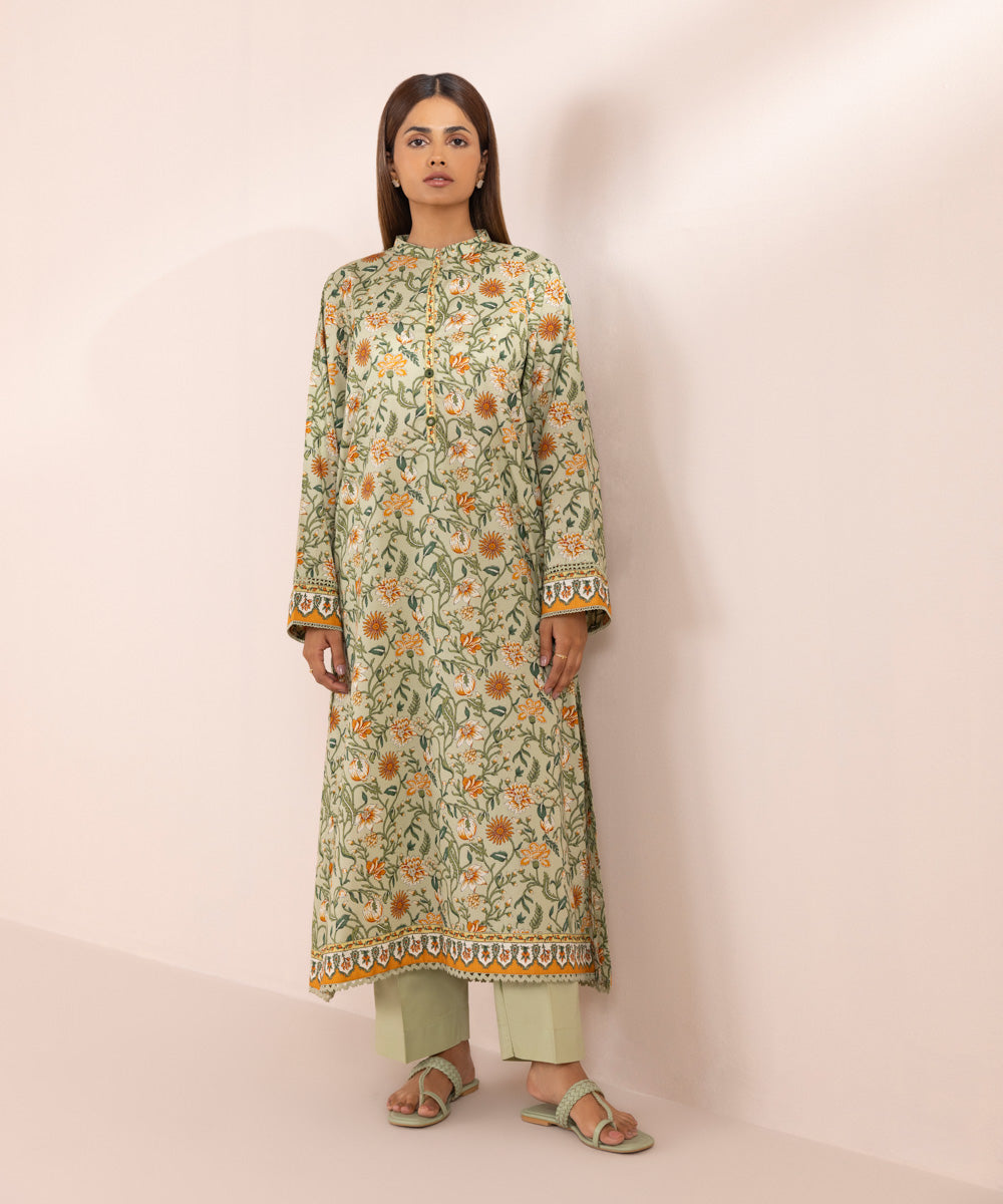 Women's Pret Textured Lawn Green Printed A-Line Shirt