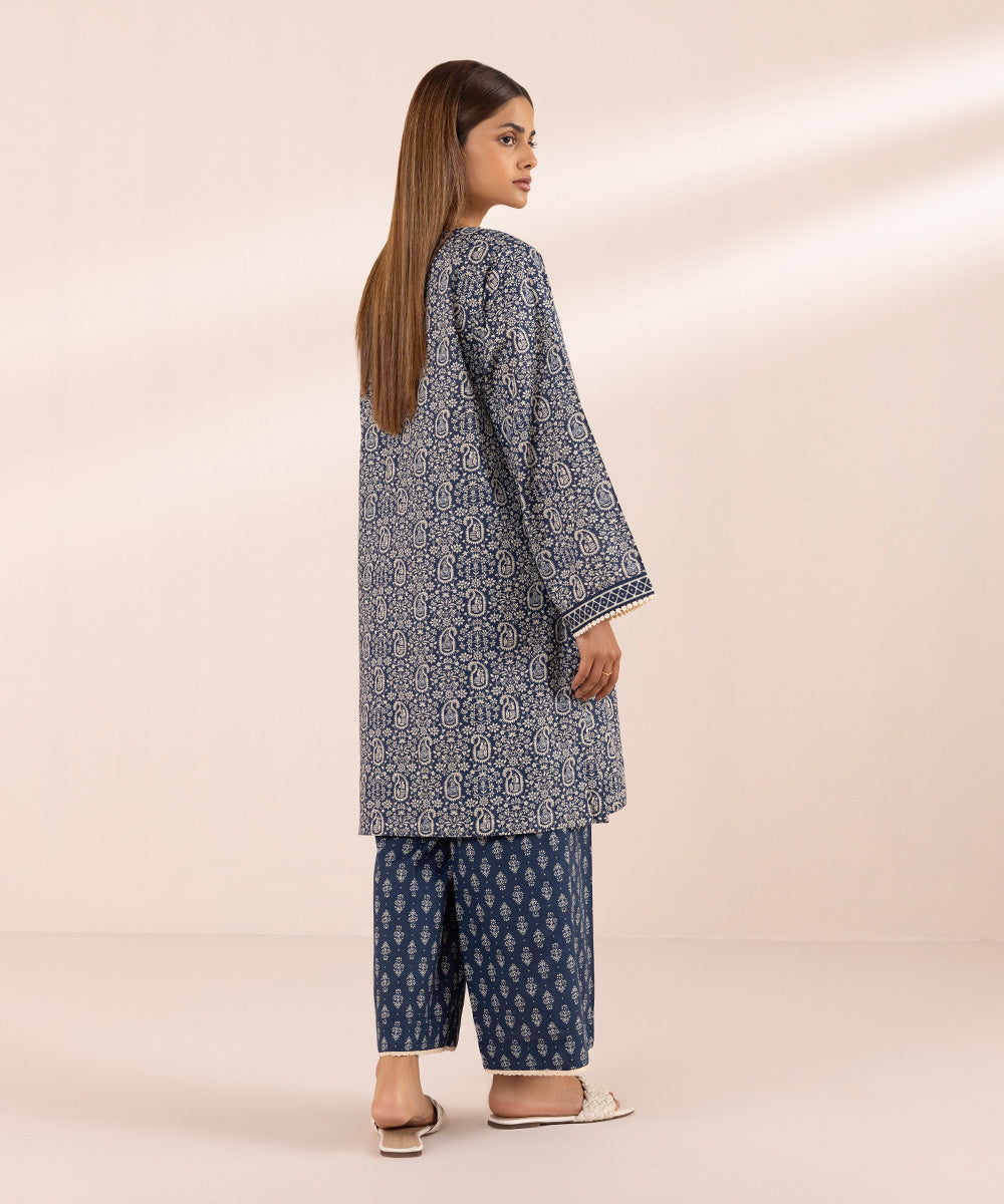 Women's Pret Textured Lawn Blue Printed Boxy Shirt