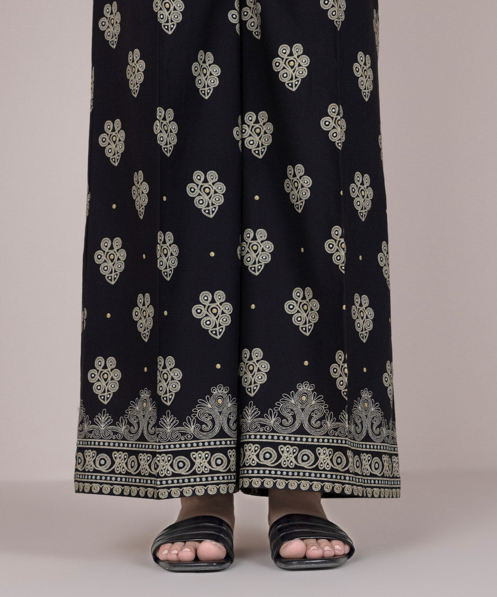 Women's Pret Cambric Black Printed Flared Pants