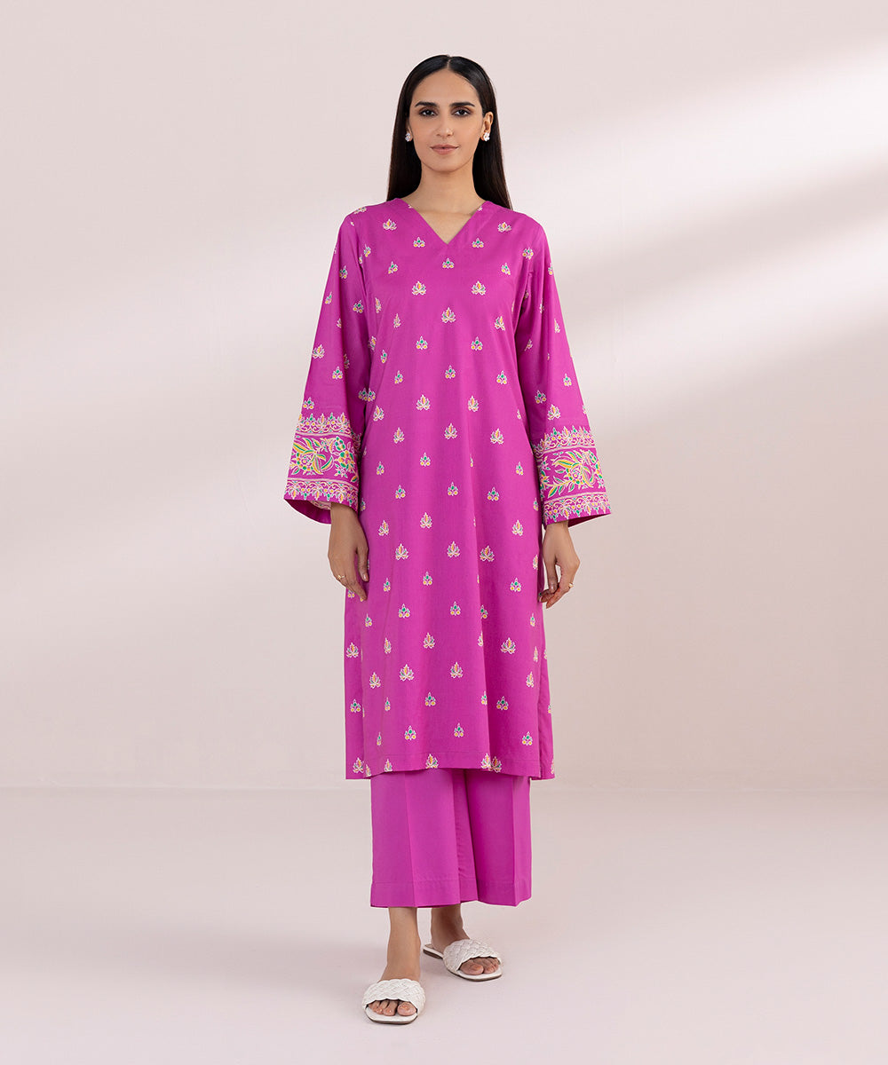 Women's Pret Cotton Pink Printed Straight Shirt