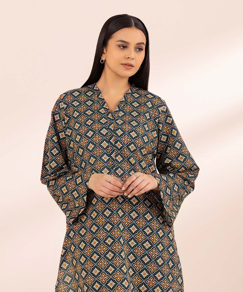 Women's Pret Lawn Blue Printed Straight Shirt