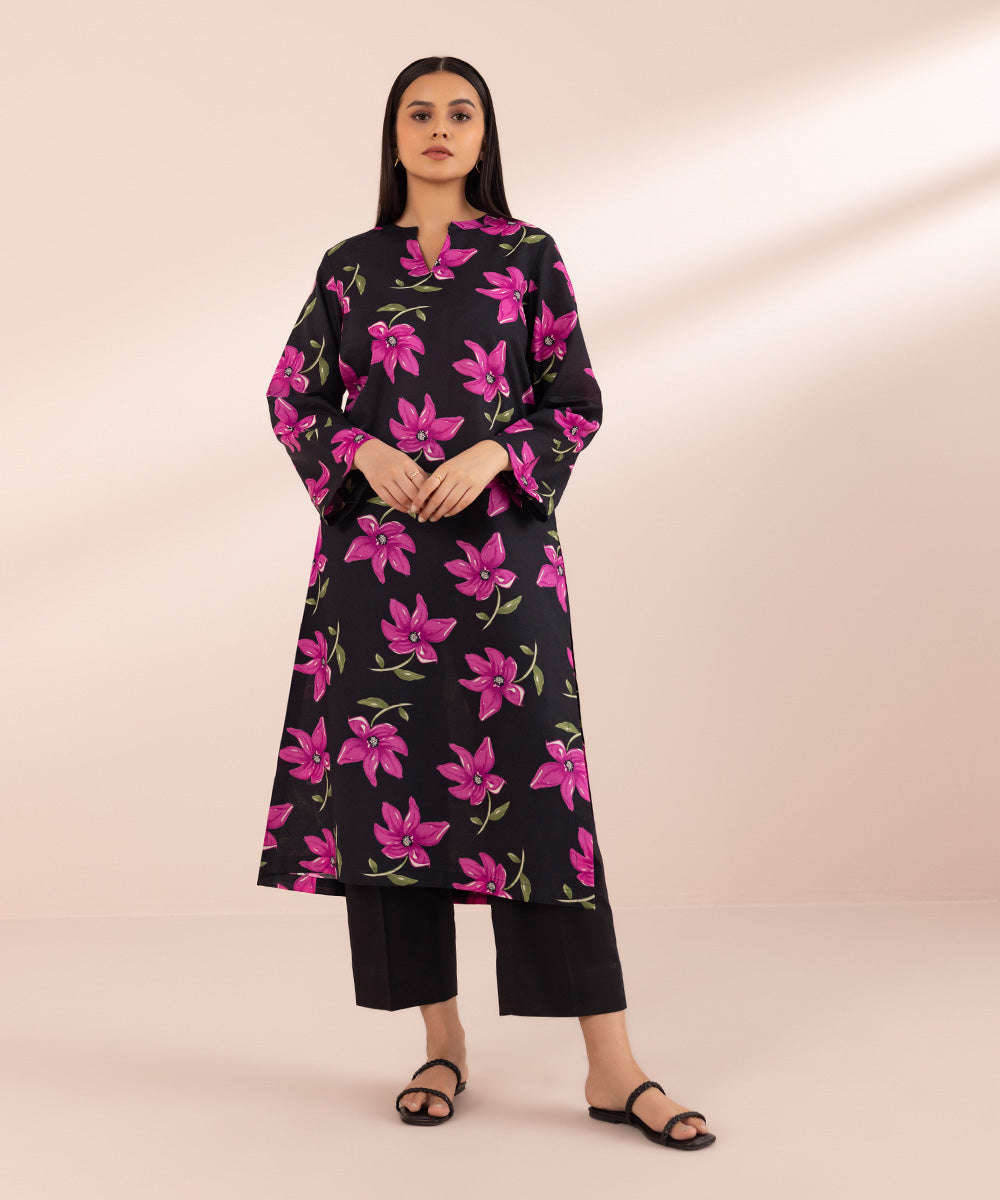 Women's Pret Lawn Black Printed Straight Shirt