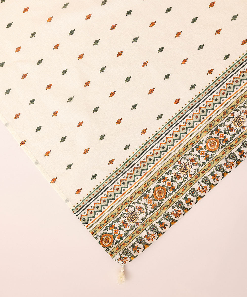 Fine Voile Off White Printed Dupatta