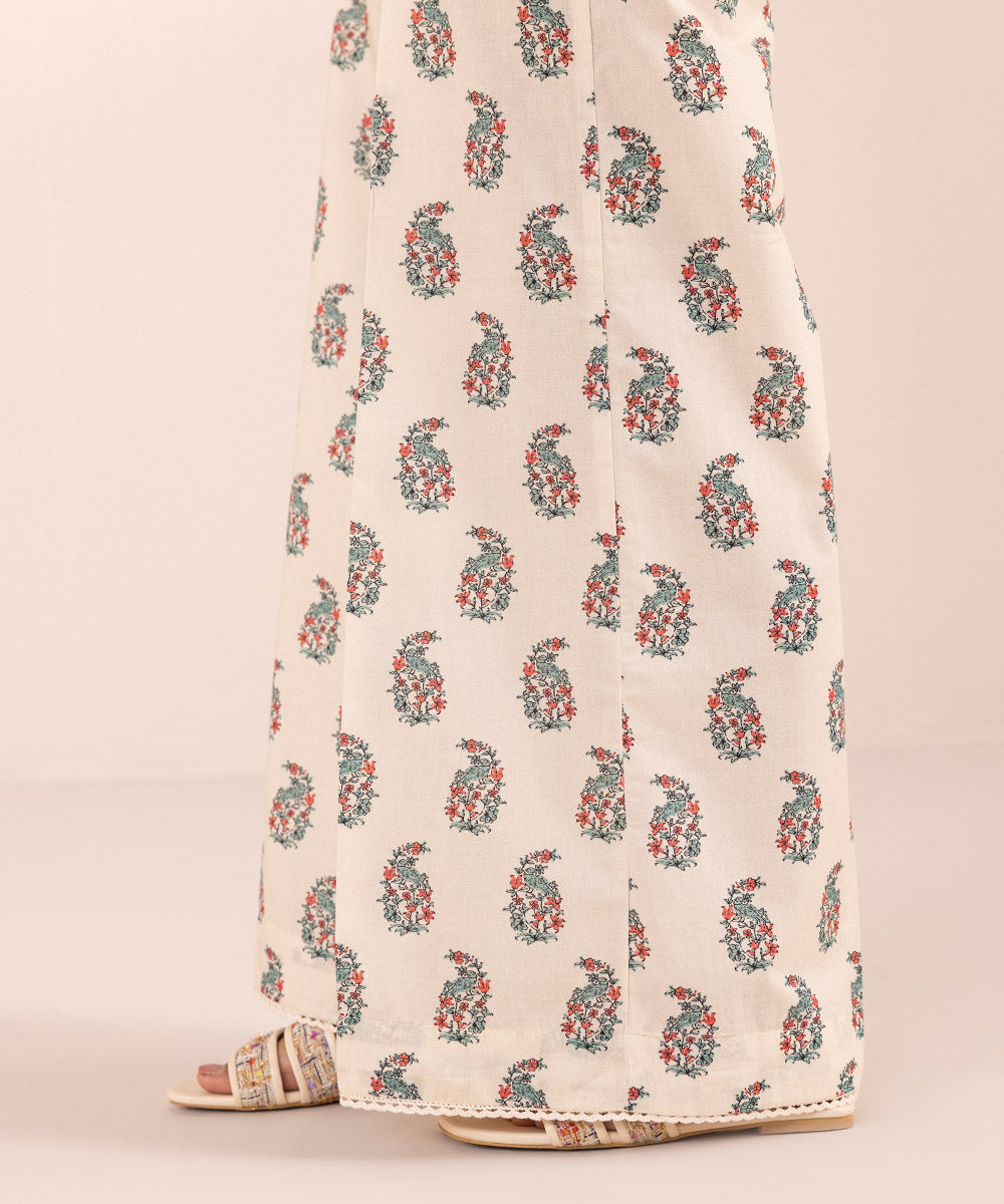 Women's Pret Cambric Off White Printed Culottes