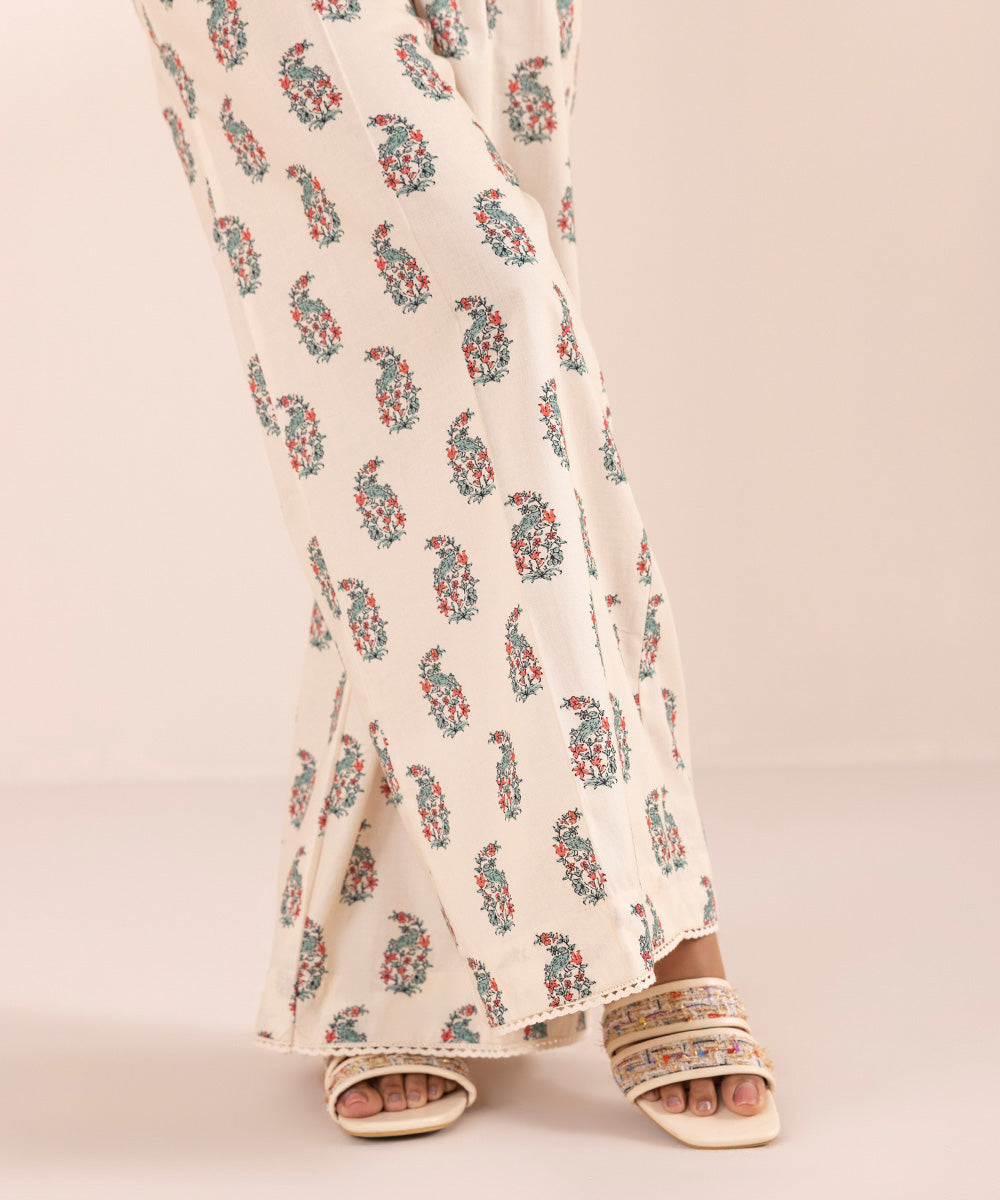 Women's Pret Cambric Off White Printed Culottes