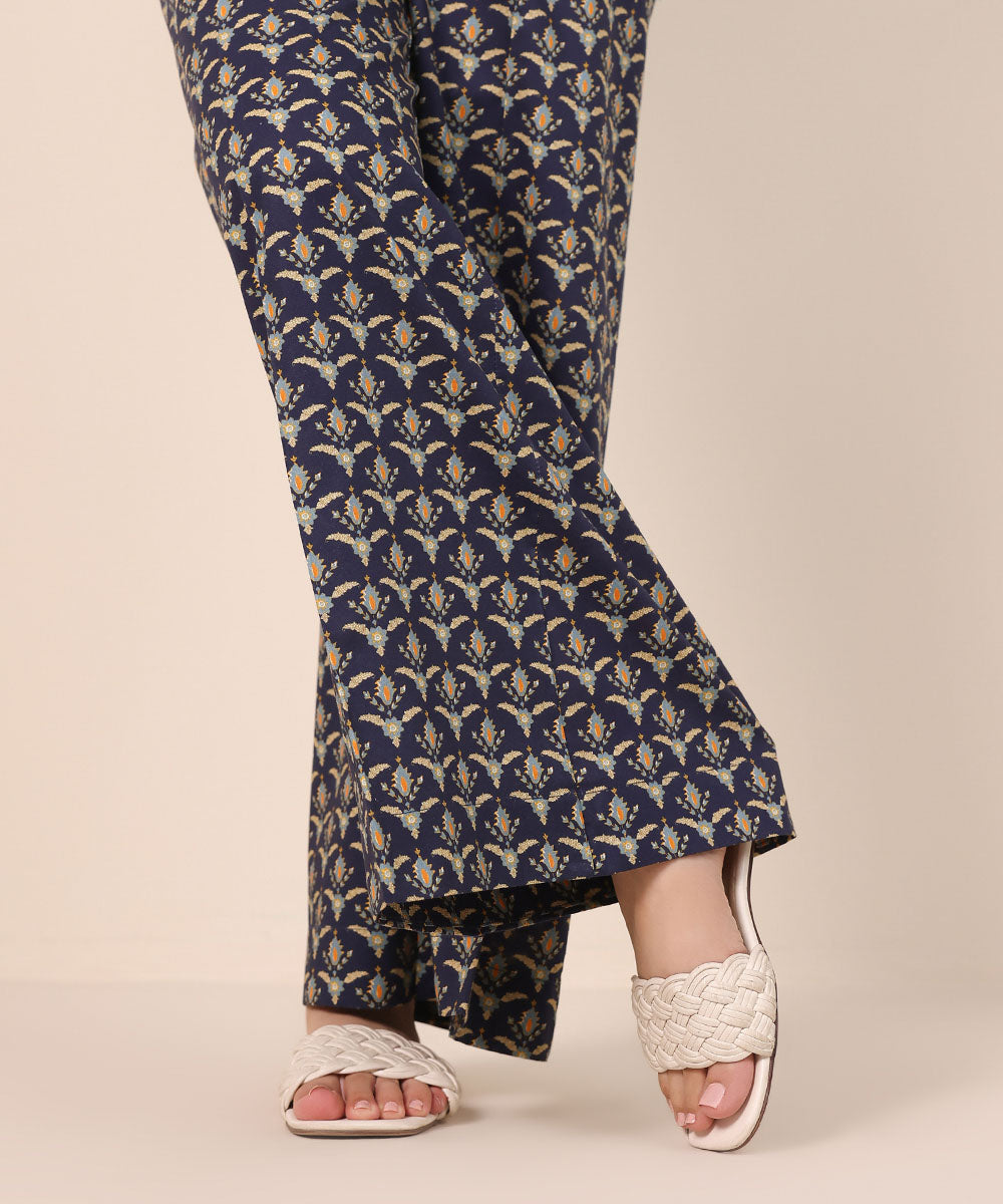 Women's Pret Cambric Blue Printed Flared Pants