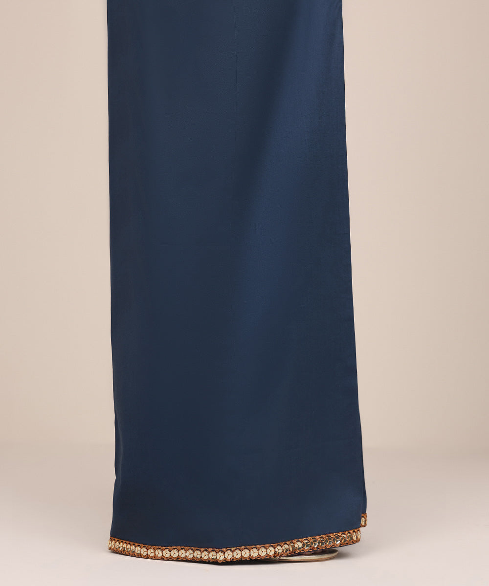 Women's Pret Cotton Viscose Blue Embroidered Culottes