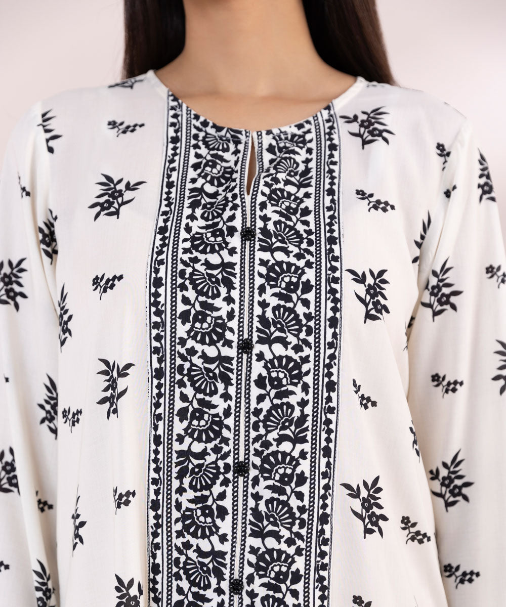 Women's Pret Arabic Lawn Off White Printed A-Line Shirt