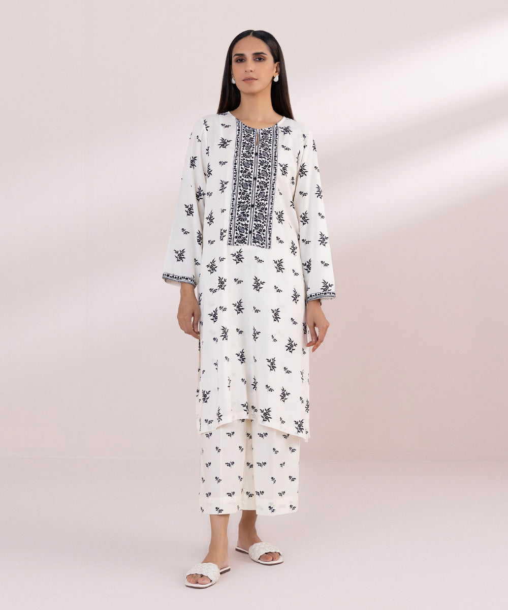 Women's Pret Arabic Lawn Off White Printed A-Line Shirt