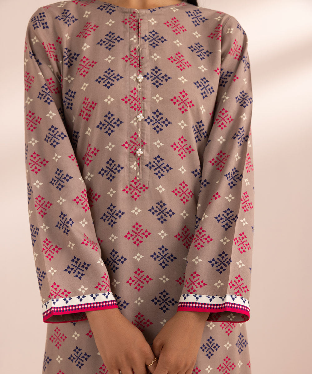 Women's Pret Arabic Lawn Brown Printed A-Line Shirt