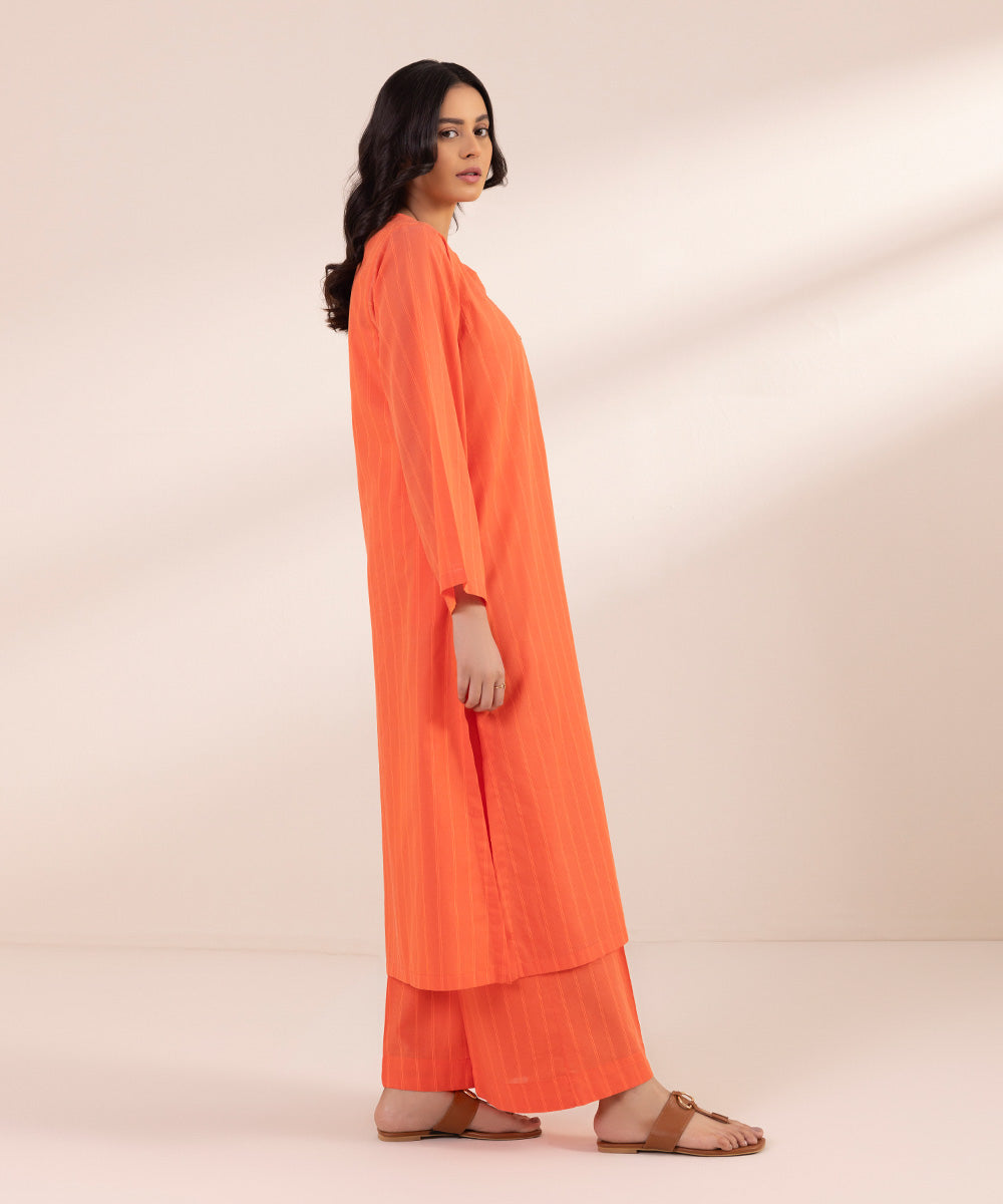 Women's Pret Yarn Dyed Solid Neon Orange A-Line Shirt