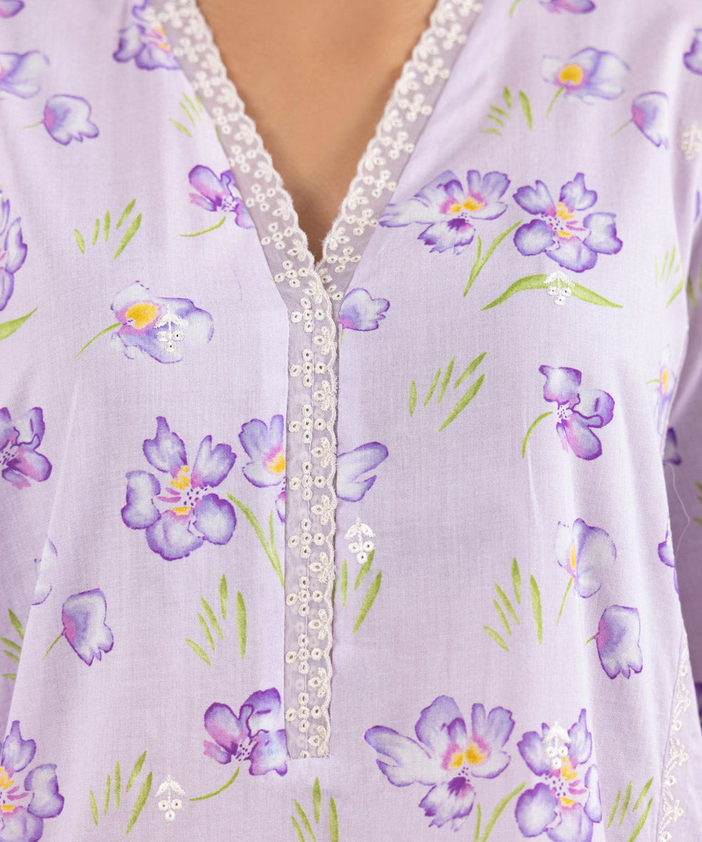 Women's Pret Lawn Printed Embroidered Purple A-Line Shirt