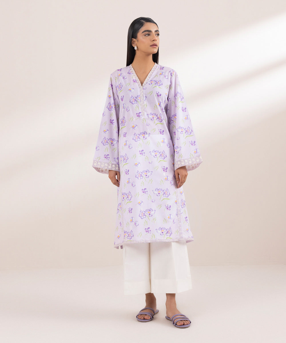 Women's Pret Lawn Printed Embroidered Purple A-Line Shirt