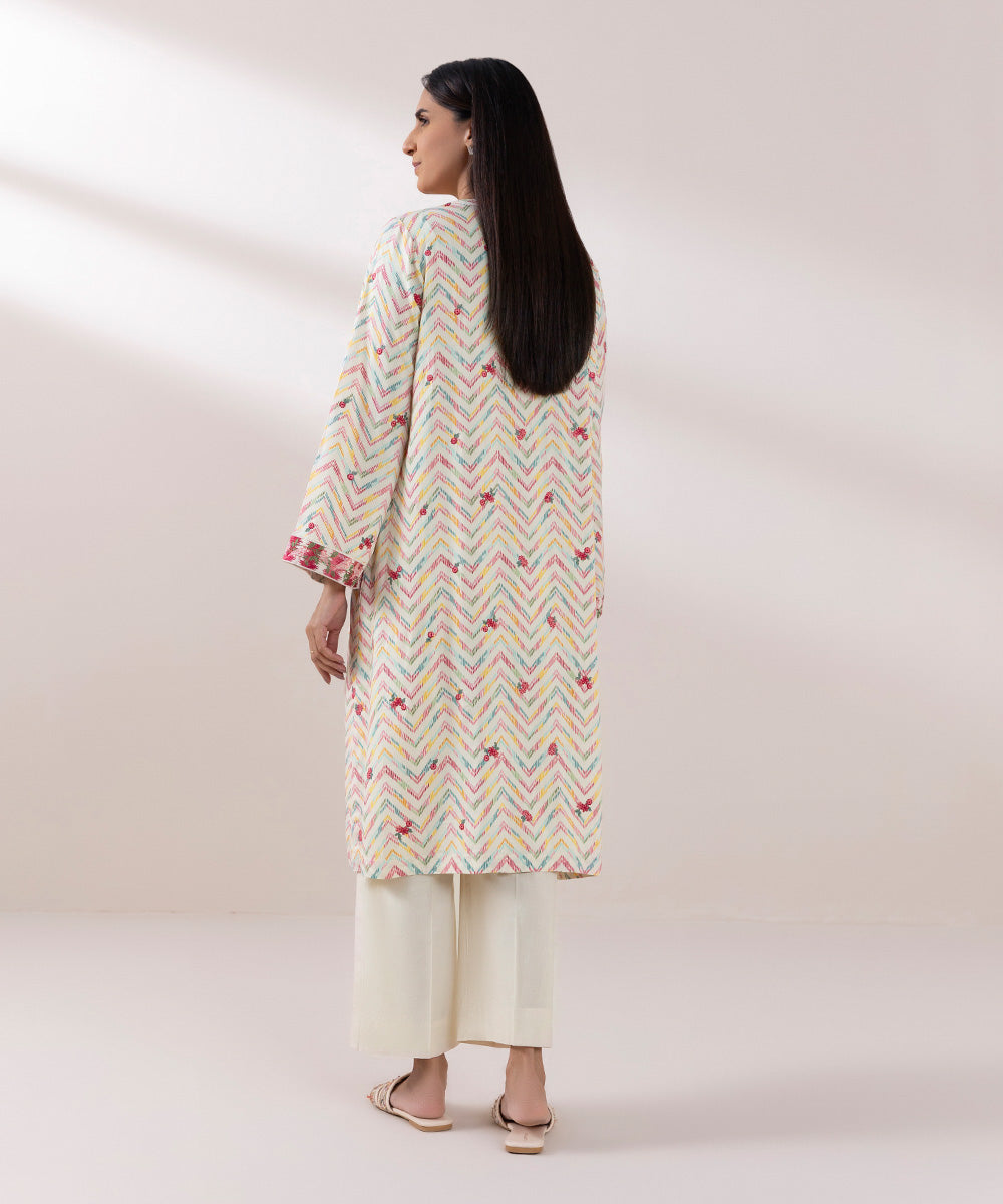 Women's Pret Arabic Lawn Embroidered Multicolored A-Line Shirt