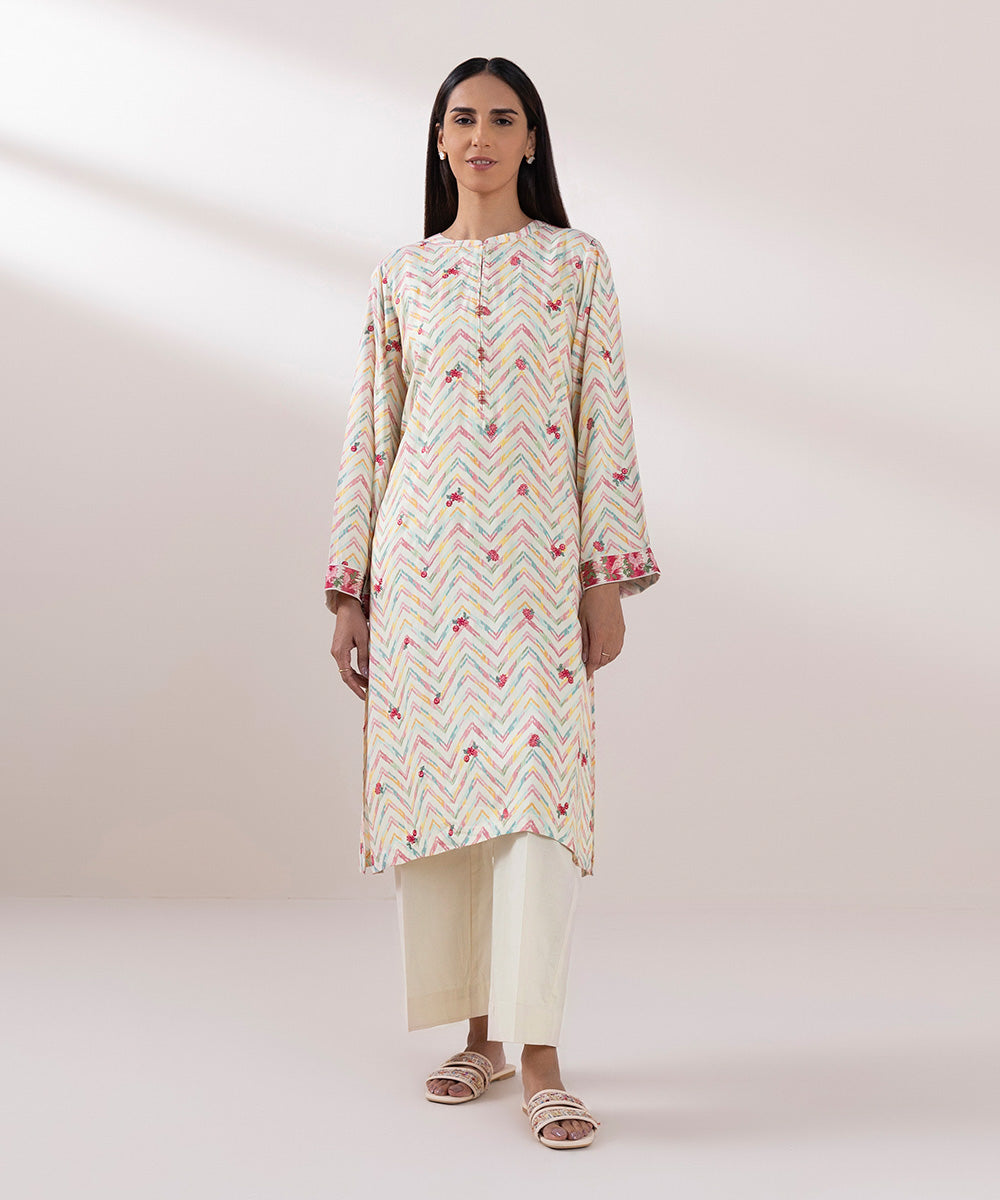 Women's Pret Arabic Lawn Embroidered Multicolored A-Line Shirt