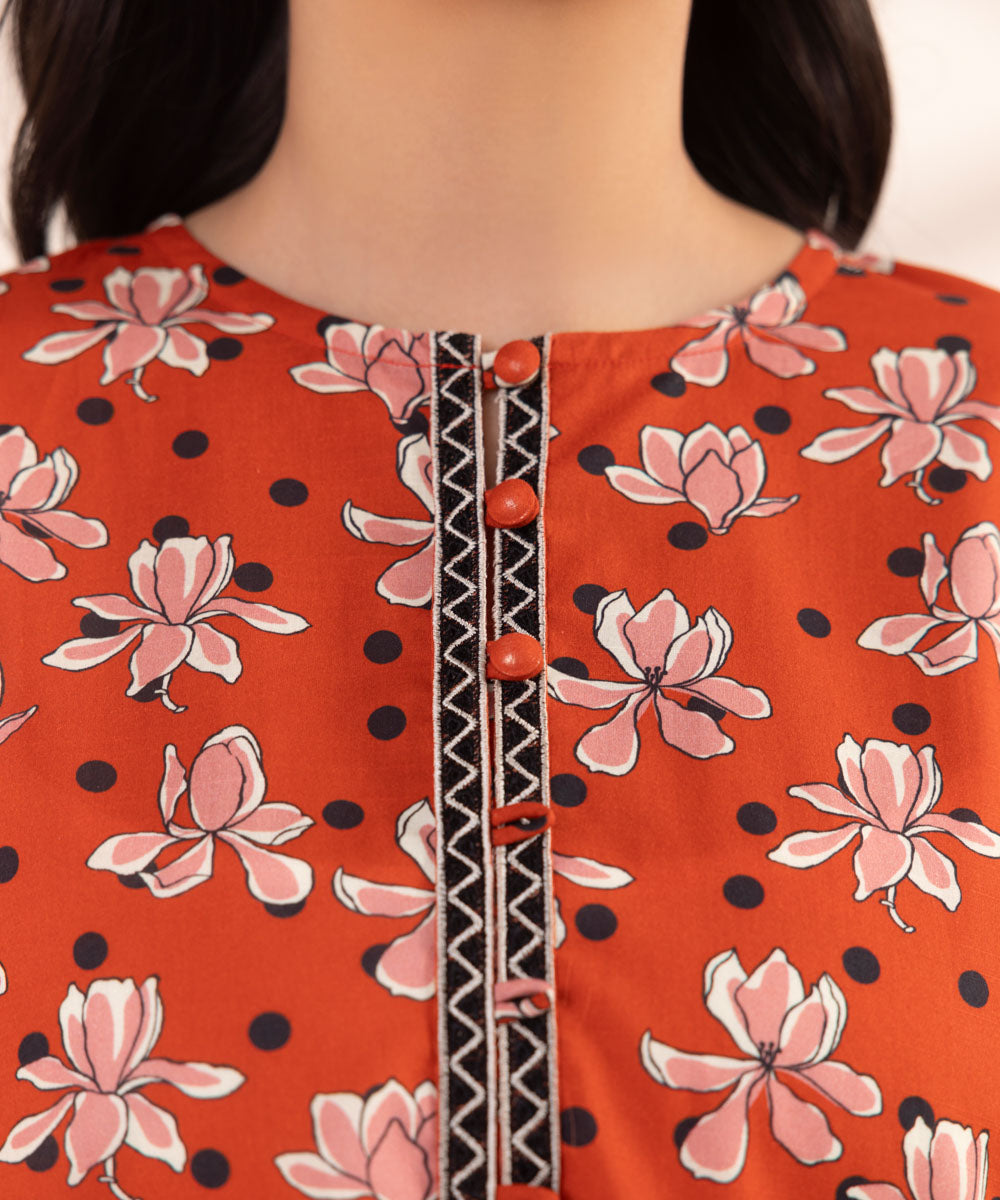 Women's Pret Textured Lawn Embroidered Pumpkin Orange Boxy Shirt