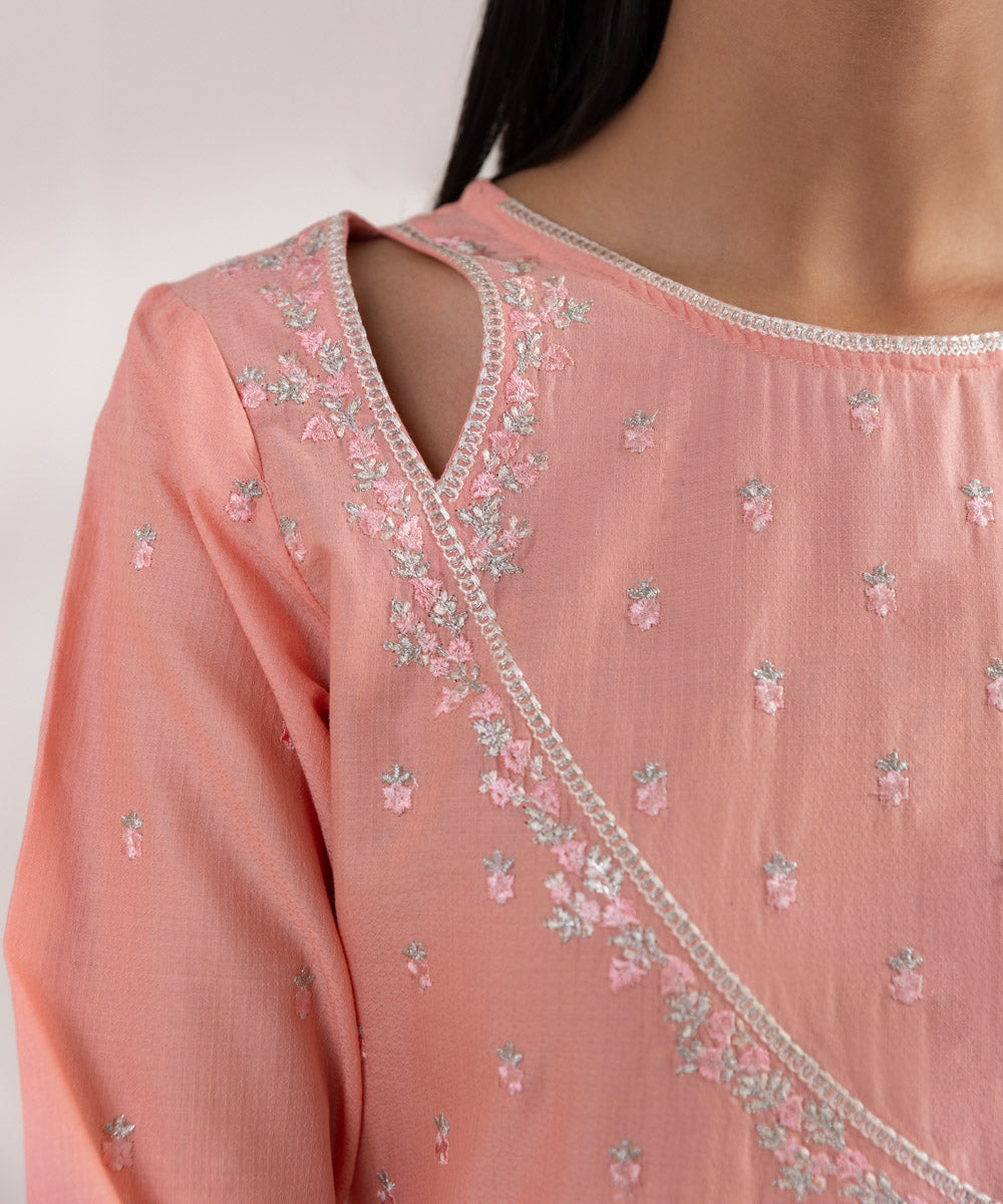 Women's Pret Dobby Embroidered Pink A-Line Shirt