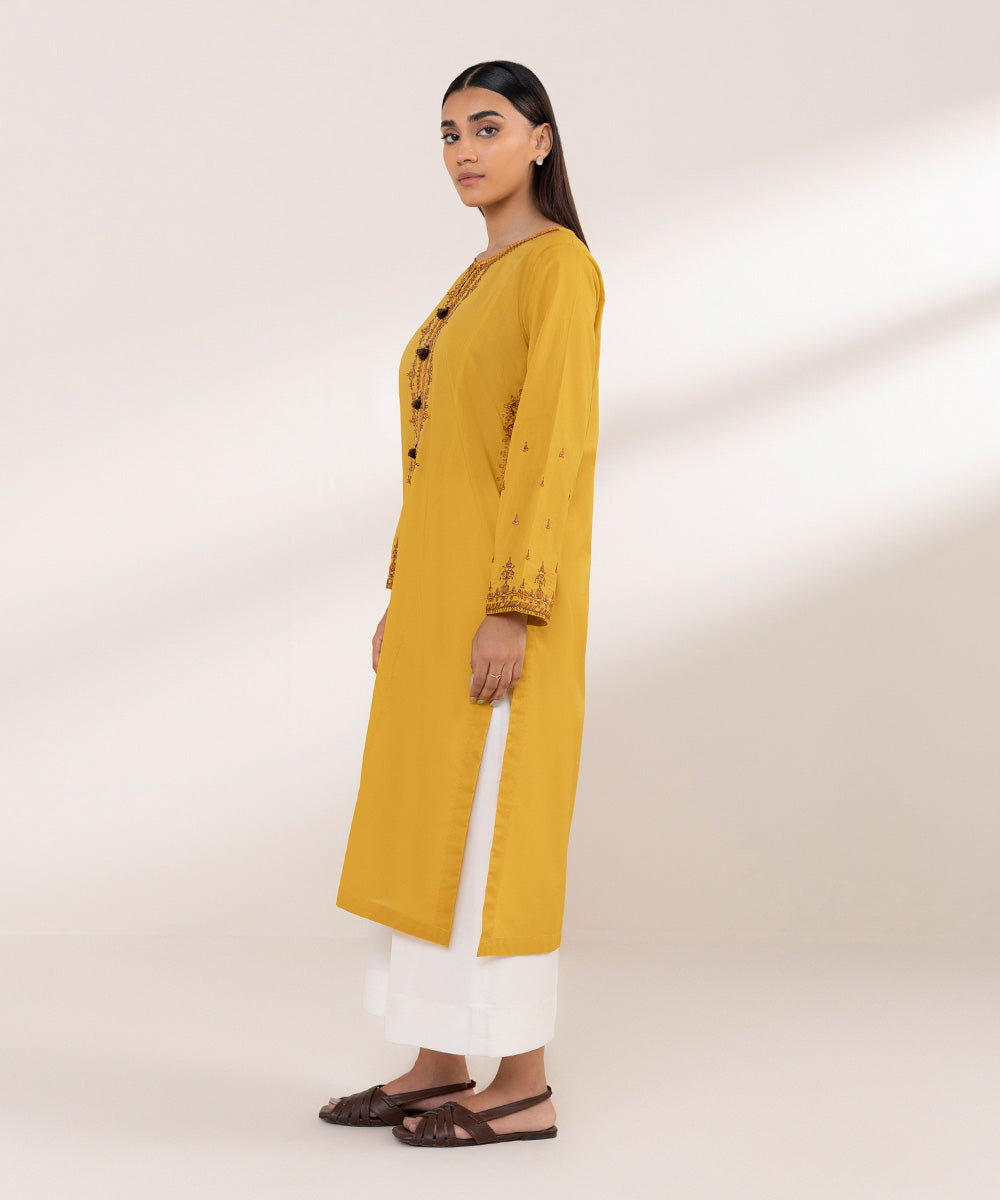 Women's Pret Lawn Embroidered Yellow A-Line Shirt