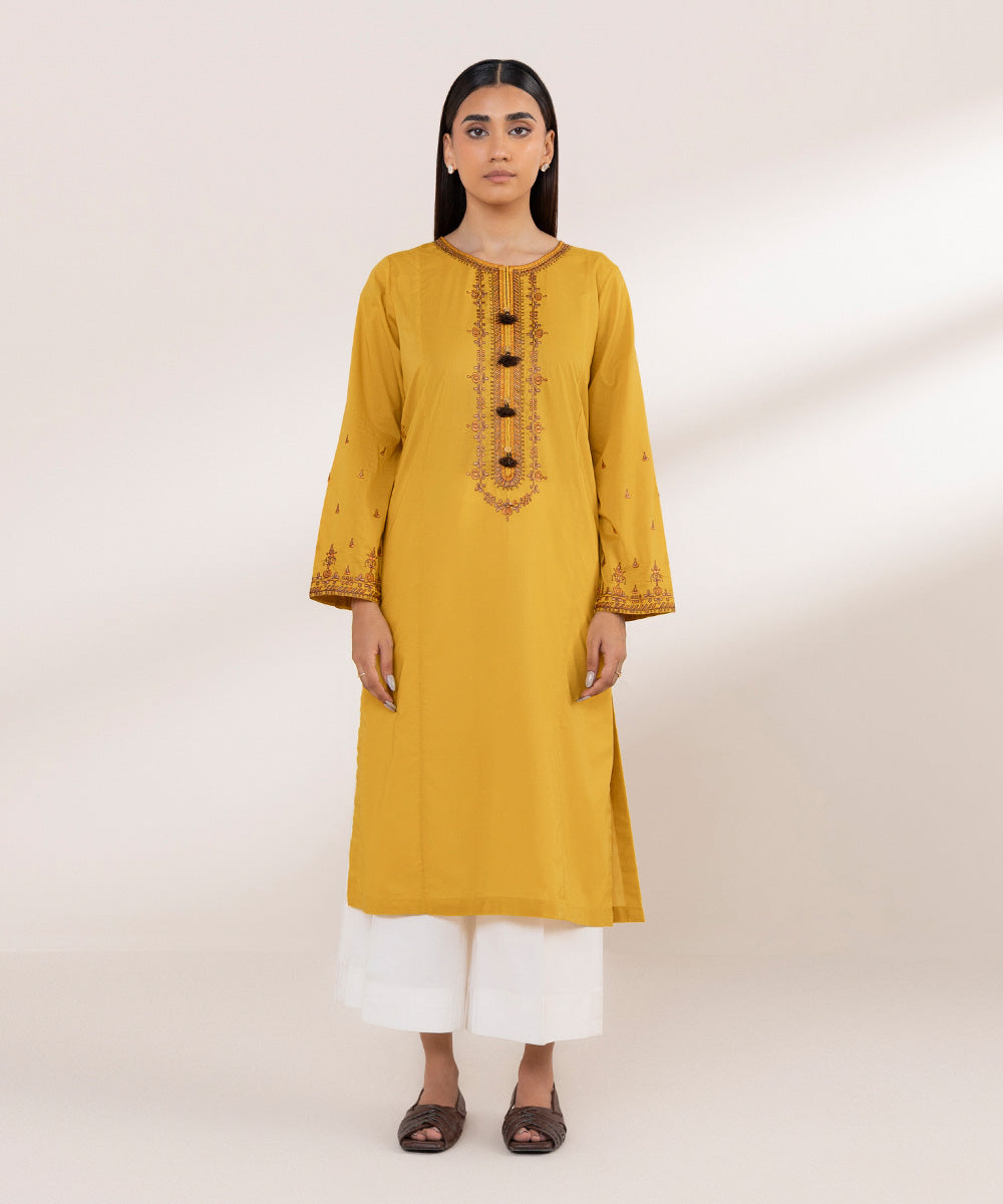 Women's Pret Lawn Embroidered Yellow A-Line Shirt