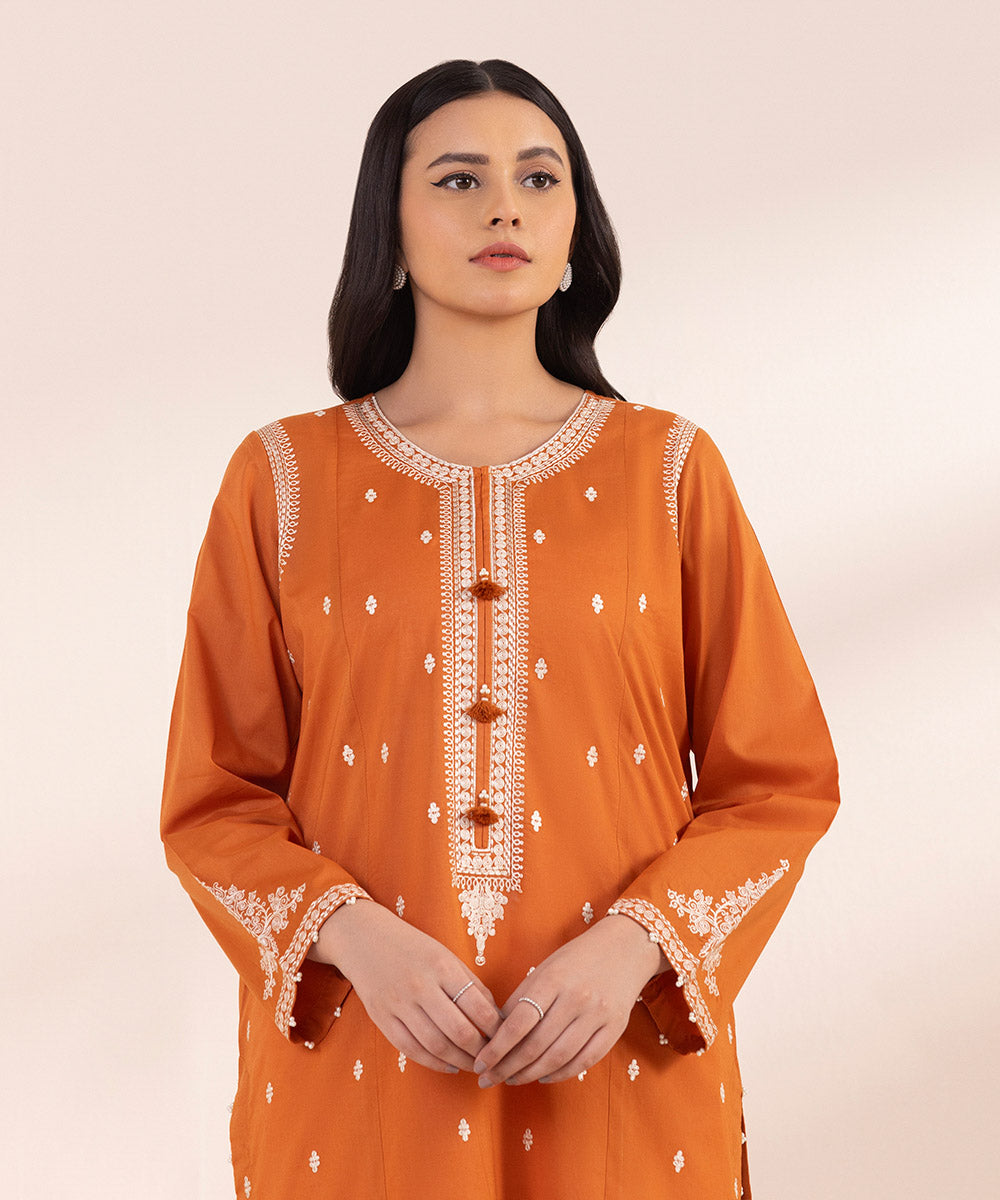 Women's Pret Lawn Embroidered Burnt Orange A-Line Shirt